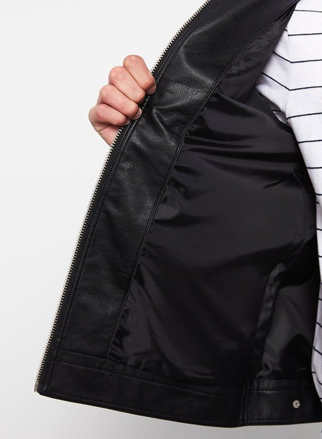 Slim Fit Stand Collar Men's Leather Look Coat 4