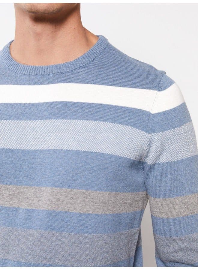 Crew Neck Long Sleeve Striped Men's Knitwear Sweater 1