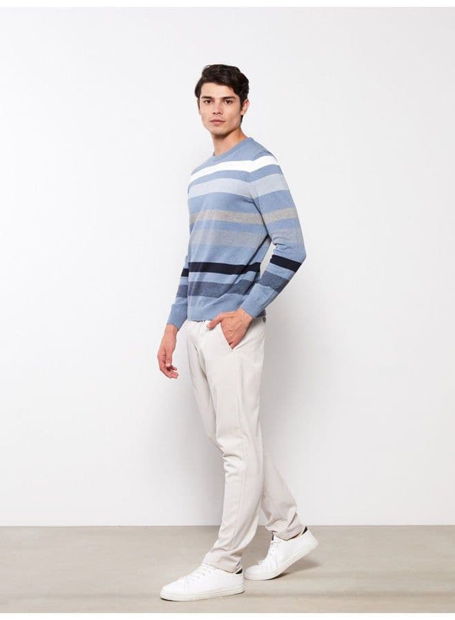 Crew Neck Long Sleeve Striped Men's Knitwear Sweater 2